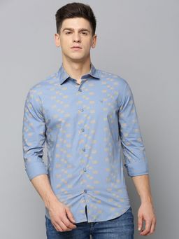 SHOWOFFFF - Men Spread Collar Printed Blue Slim Fit Shirt