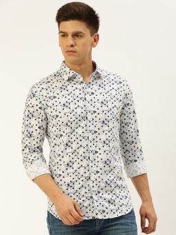 SHOWOFFFF - Men Spread Collar Printed White Slim Fit Shirt