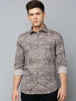 SHOWOFFFF - Men Spread Collar Printed Grey Slim Fit Shirt