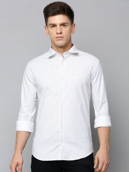 SHOWOFFFF - Men Spread Collar Printed White Slim Fit Shirt