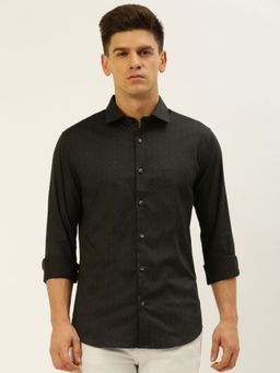 SHOWOFFFF - Men Spread Collar Printed Black Slim Fit Shirt