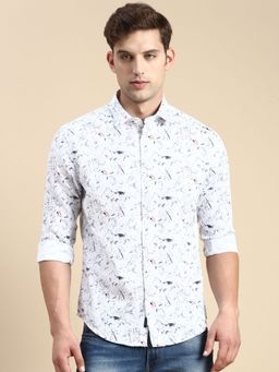 SHOWOFFFF - Men Spread Collar White Slim Fit Printed Shirt