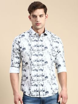 SHOWOFF - Men Spread Collar White Slim Fit Printed Shirt