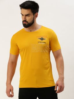 SHOWOFF - Men Round Neck Short Sleeves Typography Yellow Slim Fit T-Shirt