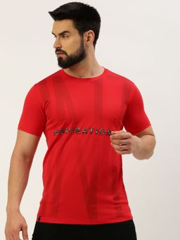 SHOWOFF - Men Round Neck Short Sleeves Typography Red Slim Fit T-Shirt