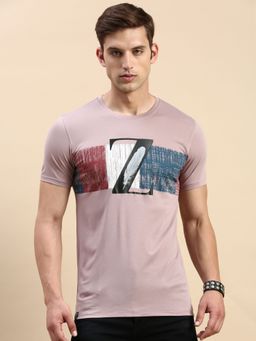 SHOWOFF - Men Round Neck Short Sleeves Graphic Mauve Slim Fit T-Shirt