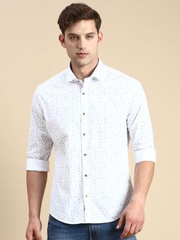 SHOWOFFFF - Men Spread Collar White Slim Fit Printed Shirt
