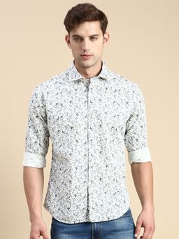 SHOWOFFFF - Men Spread Collar Off White Slim Fit Printed Shirt