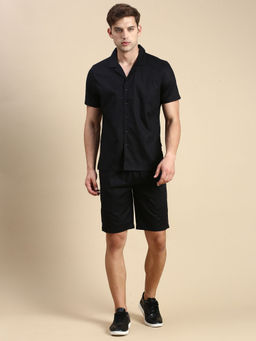 SHOWOFFFF - Men Short Sleeves Stripes Black Co-Ords (Set of 2)