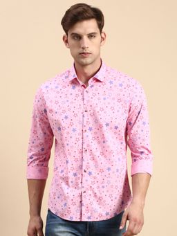 SHOWOFF - Men Spread Collar Pink Slim Fit Printed Shirt
