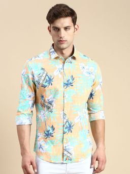 SHOWOFF - Men Spread Collar Orange Slim Fit Printed Shirt