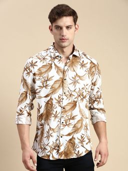 SHOWOFFFF - Men Spread Collar Off White Slim Fit Printed Shirt