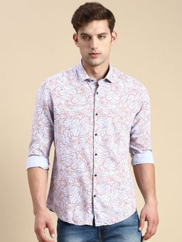SHOWOFF - Men Spread Collar Grey Slim Fit Printed Shirt
