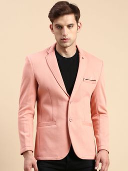 SHOWOFF - Men Single Breasted Peach Solid Slim Fit Blazer