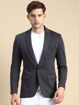 SHOWOFF - Men Single Breasted Grey Solid Slim Fit Blazer