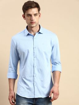 SHOWOFF - Men Spread Collar Printed Blue Slim Fit Shirt