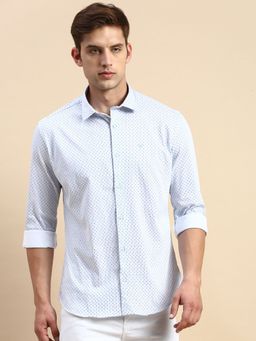 SHOWOFFFF - Men Spread Collar Striped Off White Slim Fit Shirt
