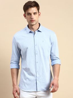 SHOWOFFFF - Men Spread Collar Checked Blue Slim Fit Shirt