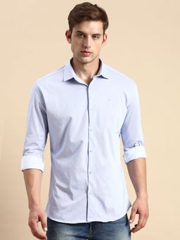 SHOWOFFFF - Men Spread Collar Striped Blue Slim Fit Shirt