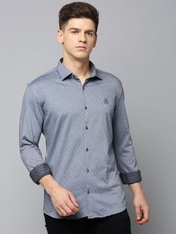SHOWOFFFF - Men Spread Collar Self Design Grey Slim Fit Shirt