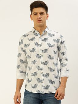 SHOWOFFFF - Men Spread Collar Printed White Slim Fit Shirt
