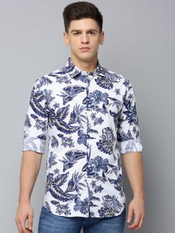 SHOWOFF - Men Spread Collar Printed White Slim Fit Shirt