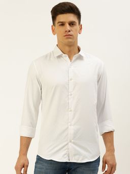 SHOWOFFFF - Men Spread Collar Stripes White Slim Fit Shirt