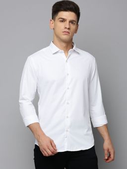 SHOWOFFFF - Men Spread Collar Self Design White Slim Fit Shirt