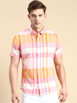 SHOWOFF - Men Pink Slim Fit Checked Shirt