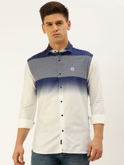 SHOWOFFFF - Men Spread Collar Printed White Slim Fit Shirt