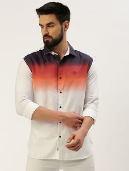 SHOWOFFFF - Men Spread Collar Ombre Orange Slim Fit Shirt