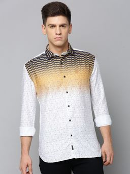 SHOWOFF - Men Spread Collar Printed Yellow Slim Fit Shirt
