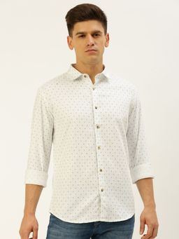 SHOWOFF - Men Spread Collar Printed White Slim Fit Shirt