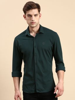 SHOWOFFFF - Men Spread Collar Green Slim Fit Solid Shirt