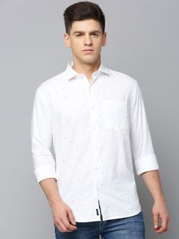 SHOWOFF - Men Spread Collar Printed White Slim Fit Shirt
