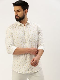 SHOWOFFFF - Men Spread Collar Printed White Slim Fit Shirt