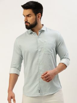 SHOWOFF - Men Spread Collar Printed Sea Green Slim Fit Shirt