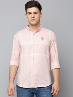 SHOWOFFFF - Men Checked Peach Slim Fit Shirt
