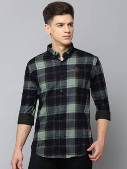 SHOWOFFFF - Men Checked Navy Blue Slim Fit Shirt