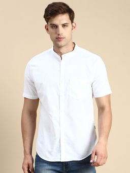 SHOWOFFFF - Men Mandarin Collar White Slim Fit Solid Shirt