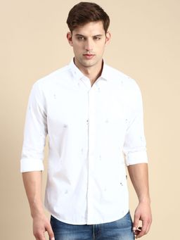 SHOWOFFFF - Men Spread Collar White Slim Fit Printed Shirt