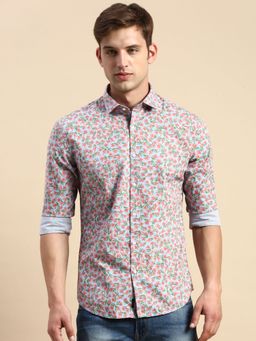 SHOWOFFFF - Men Spread Collar Printed Blue Slim Fit Shirt