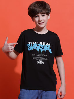 Lil Tomatoes - Boys Black Typography Cotton T-Shirt