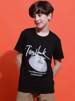 Lil Tomatoes - Boys Black Typography Cotton T-Shirt