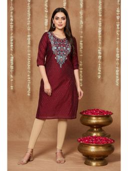 Aurelia - Womens Maroon Geometric Sequined Straight Chanderi Kurta