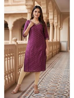 Aurelia - Womens Purple Embroidered Straight Chanderi Kurta