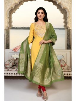 Aurelia - Womens Green Floral Jacquard Zari Work Dupatta