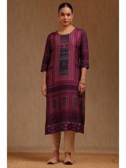 Soch - Womens Purple Russian Silk Ethnic Motifs Kurta With Mirror And Pearl