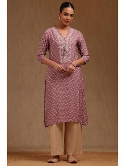 Soch - Womens Purple Muslin Print Kurta With Thread Work