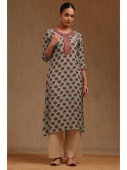 Soch - Womens Sap Green Muslin Floral Print Kurta With Sequins